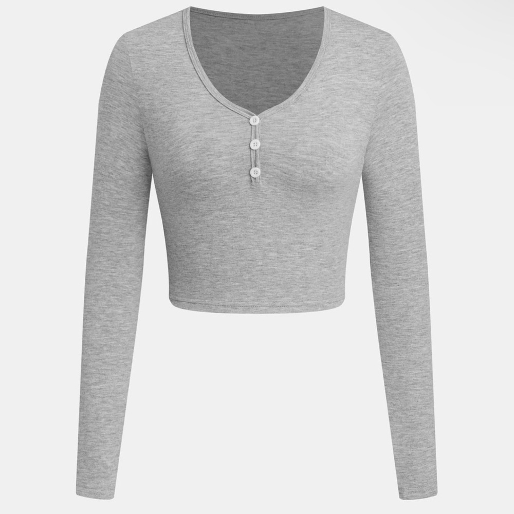 Gray Long Sleeve Crop Top